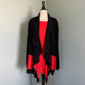 Misook Red & Black Knit Draped Cardigan & Tunic Set